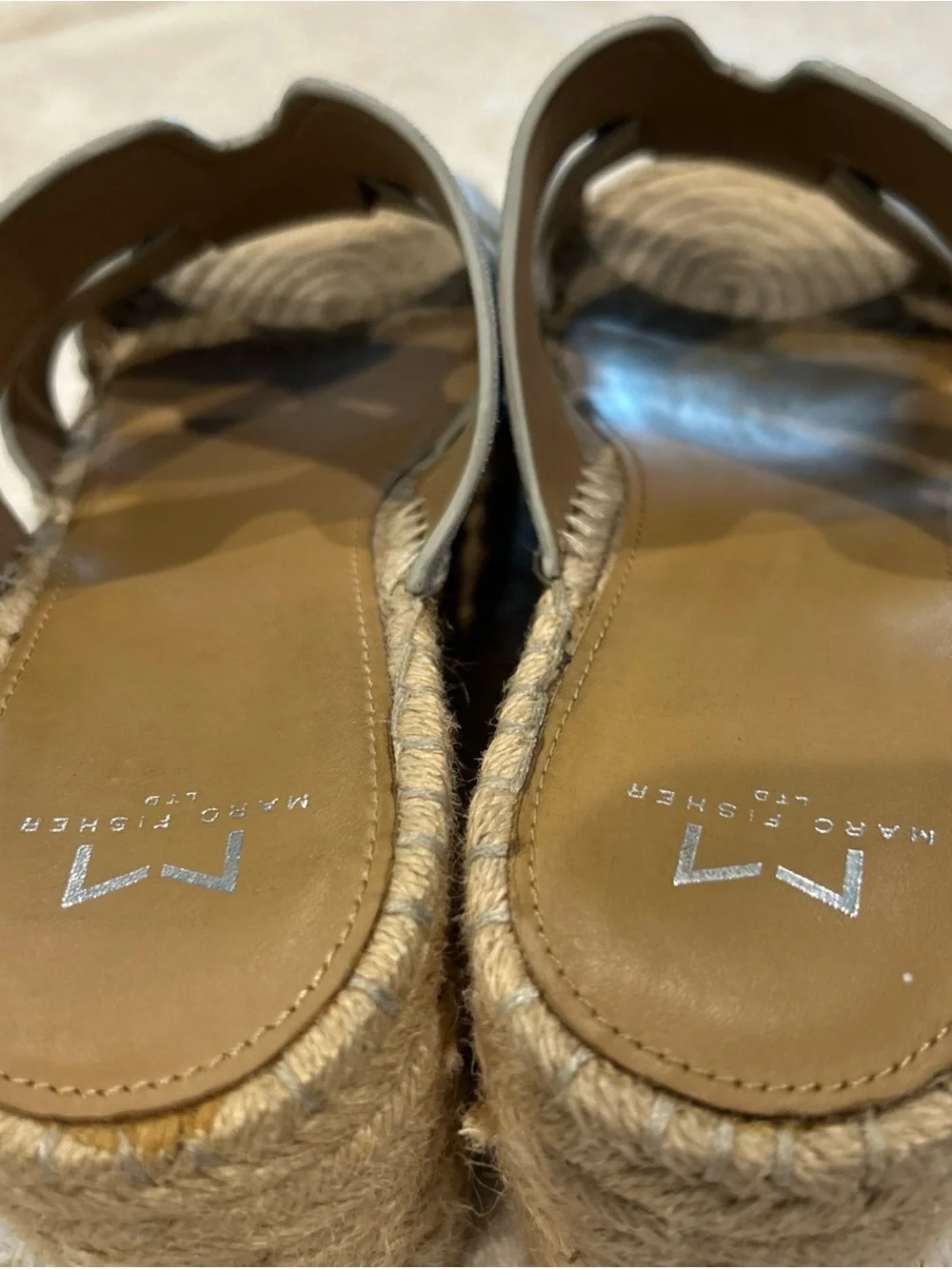 Marc Fisher Metallic Silver Espadrille Slide Wedges 9-9.5 Leather